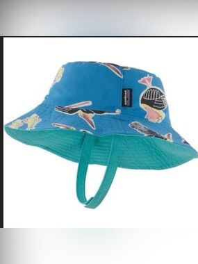 Patagonia Teal and Blue Parrot Print Bucket Hat